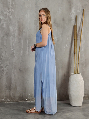 Платье Silk New длинное на лямках синее