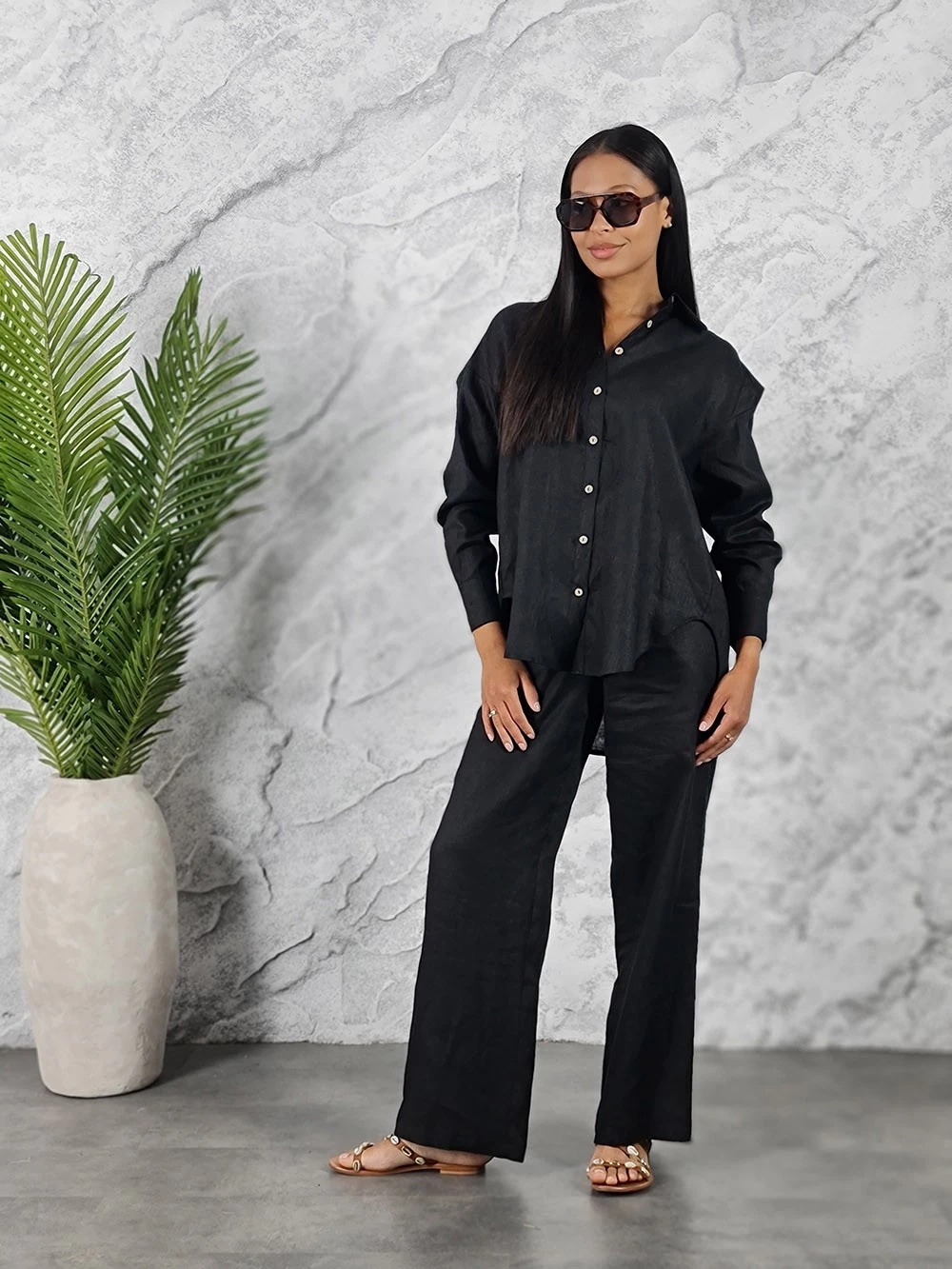 Костюм CLOTHÉ рубашка брюки лен черный