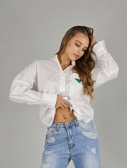 Рубашка J-Clair удлинённая с карманом и зелёной вставкой белая , фотография №1