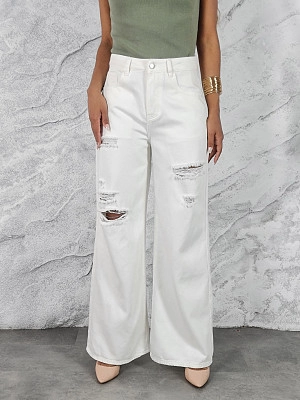 Джинсы Palazzo Pants с рваными вставками белые