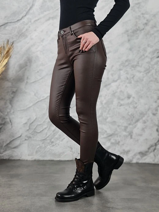 Леггинсы 3D Denim из экокожи шоколад