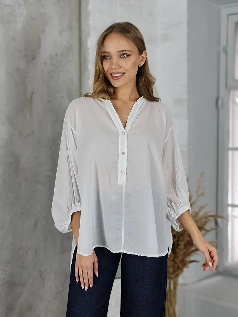 Рубашка MIHO'S с рукавом 3/4 и пуговицами белая, фотография №1