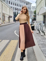 Юбка MIHO'S плиссе двухцветная с эластичным поясом какао, фотография №2