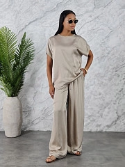 Костюм li.fe style футболка и брюки кремовый с золотым, фотография №1