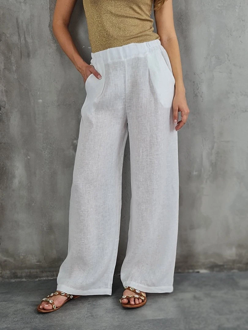 Брюки CLOTHÉ льняные с эластичным поясом белые