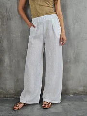 Брюки CLOTHÉ льняные с эластичным поясом белые, фотография №1