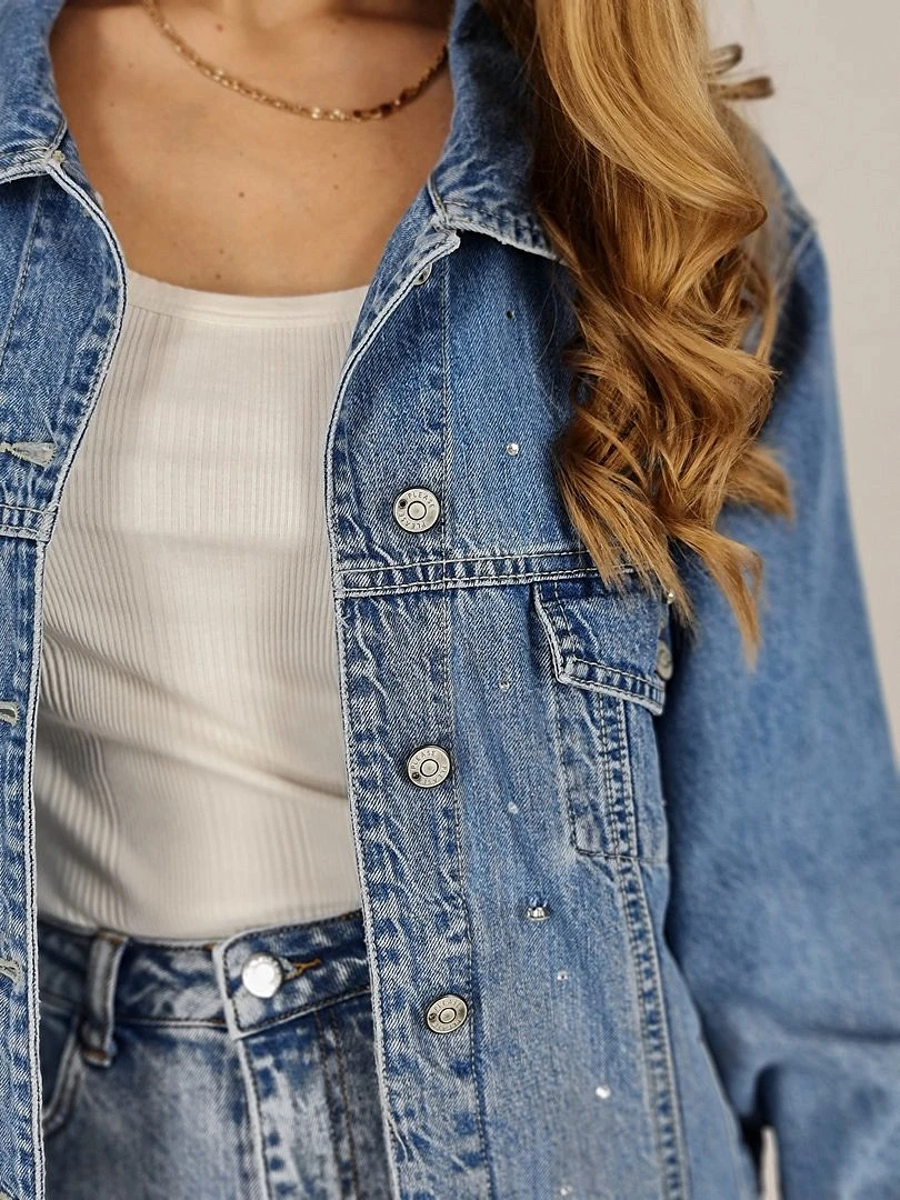 Куртка Please джинсовая со стразами голубая, фотография №3