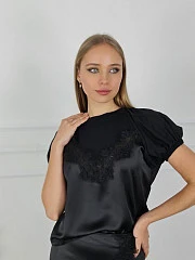 Футболка Imperial с атласной вставкой и кружевом чёрная, фотография №1