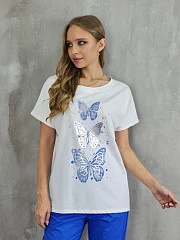 Футболка Glowy OVERSIZE с принтом "Голубые бабочки" белая, фотография №1