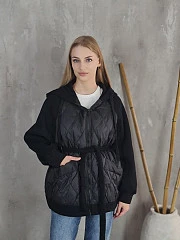 Куртка DEGREES стеганая с вставками от толстовки и с поясом черная, фотография №2