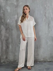 Костюм CLOTHÉ атласный блузка с V-образным вырезом и брюки кремовый, фотография №1