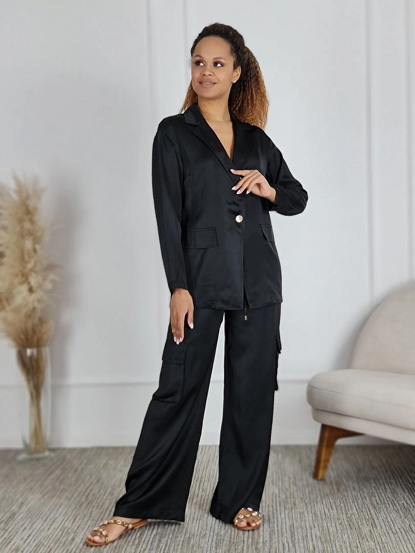 Костюм CLOTHÉ атласный рубашка и брюки чёрный