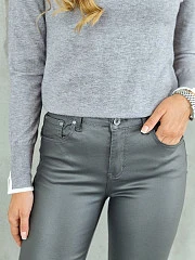 Брюки 3D Denim С флисом экокожа skinny графит (серые), фотография №3
