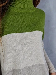 Джемпер Cashmere Blend трёхцветный с высоким горлом хаки/крем/бежевый, фотография №5