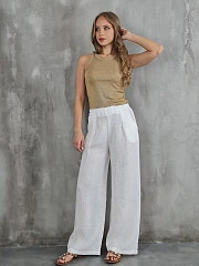 Брюки CLOTHÉ льняные с эластичным поясом белые, фотография №2