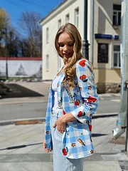 Пиджак My Little Italy с вишенками голубая клетка, фотография №3