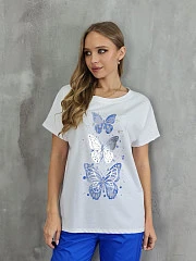 Футболка Glowy OVERSIZE с принтом "Голубые бабочки" белая, фотография №2