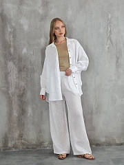 Брюки CLOTHÉ льняные с эластичным поясом белые, фотография №6