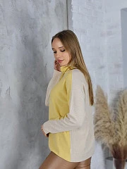 Джемпер Cashmere Blend тонкий с высоким горлом жёлтый/бежевый, фотография №3