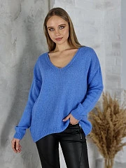 Свитер Pretty Style пушистый с V-образным вырезом светло-синий , фотография №1