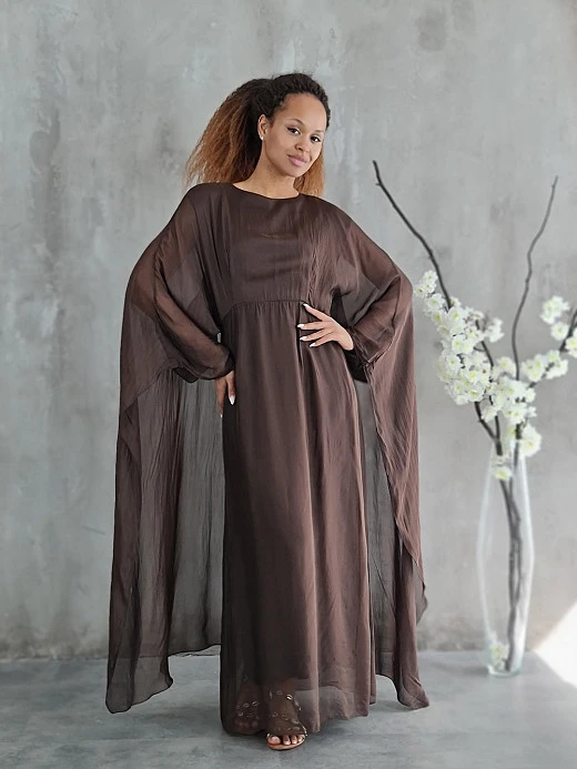 Платье CLOTHÉ с длинным прозрачным рукавом шоколад