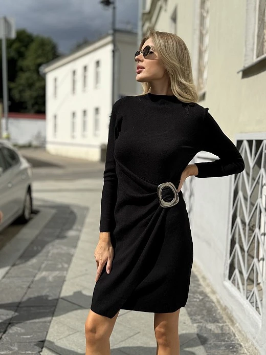 Платье BEAUTY WOMEN трикотажное с серебряным декором черное