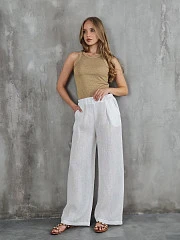 Брюки CLOTHÉ льняные с эластичным поясом белые, фотография №3