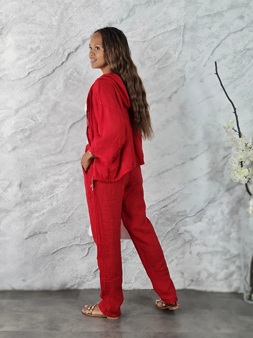 Костюм Zelante льняной бомбер брюки красный, фотография №3