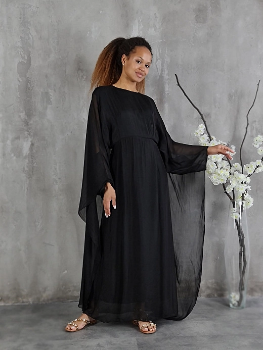 Платье CLOTHÉ с длинным прозрачным рукавом черное