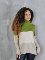Джемпер Cashmere Blend трёхцветный с высоким горлом хаки/крем/бежевый, фотография №2