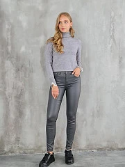 Брюки 3D Denim С флисом экокожа skinny графит (серые), фотография №2