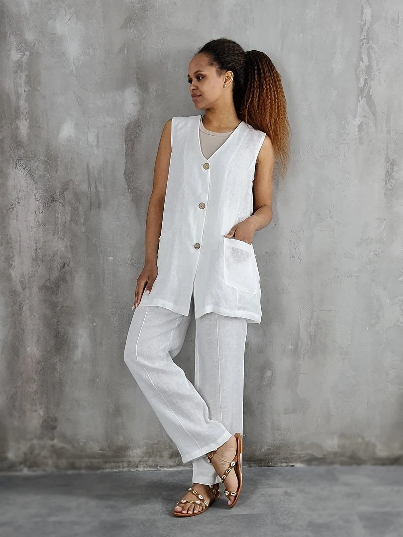 Костюм CLOTHÉ льняной жилет и брюки белый, фотография №1