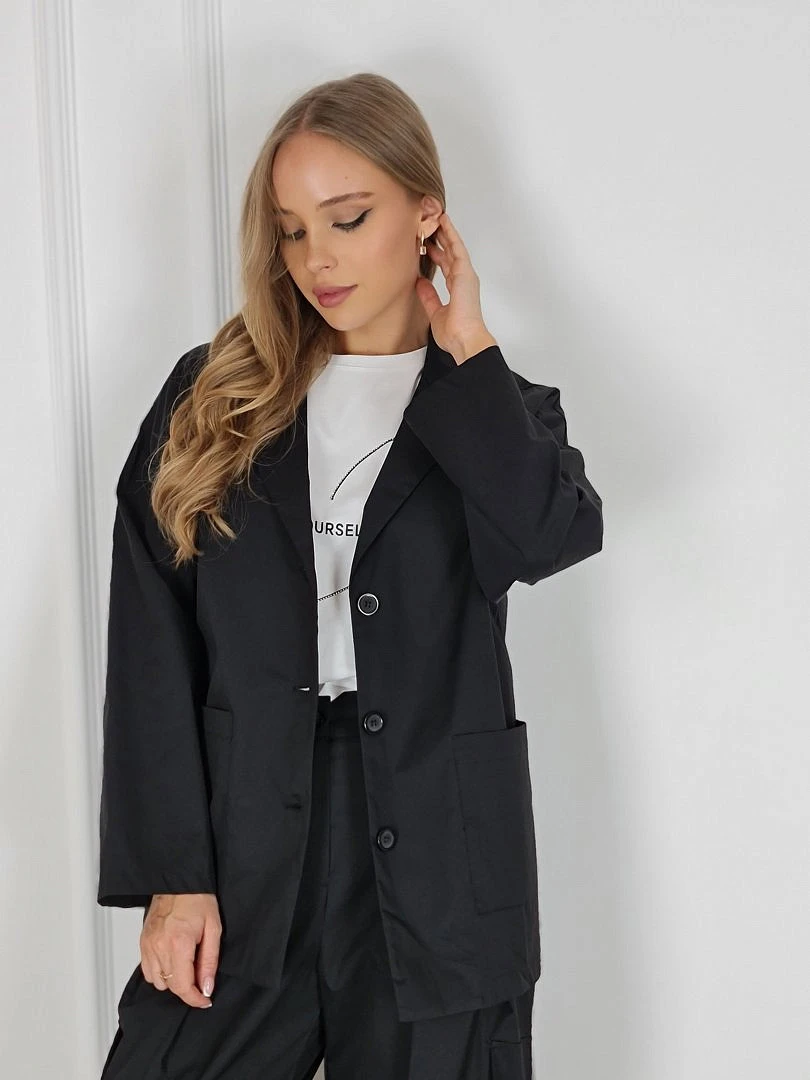 Костюм CLOTHÉ свободная рубашка и брюки чёрный, фотография №3