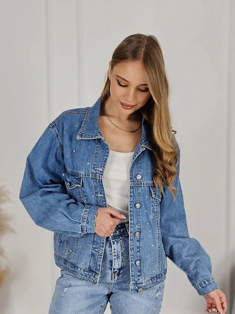 Куртка Please джинсовая со стразами голубая, фотография №1