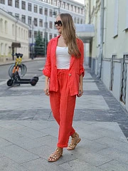 Костюм Pure Linen льняной пиджак и брюки коралловый, фотография №1