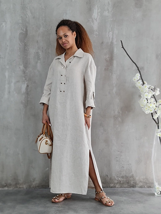 Платье CLOTHÉ с золотыми пуговицами натуральный лен молочное
