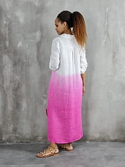 Платье-рубашка Pure Linen льняное с градиентом белое/фуксия, фотография №5