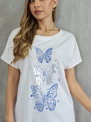 Футболка Glowy OVERSIZE с принтом "Голубые бабочки" белая, фотография №4