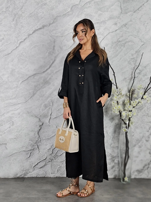 Платье CLOTHÉ с золотыми пуговицами черное