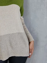 Джемпер Cashmere Blend трёхцветный с высоким горлом хаки/крем/бежевый, фотография №4