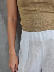Брюки CLOTHÉ льняные с эластичным поясом белые, фотография №4