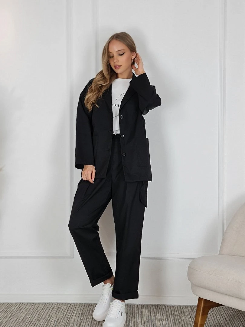 Костюм CLOTHÉ свободная рубашка и брюки чёрный, фотография №4