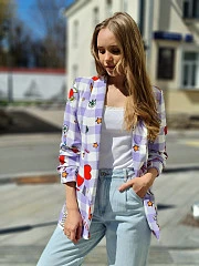 Пиджак с вишенками и сердечками сиреневый, фотография №1