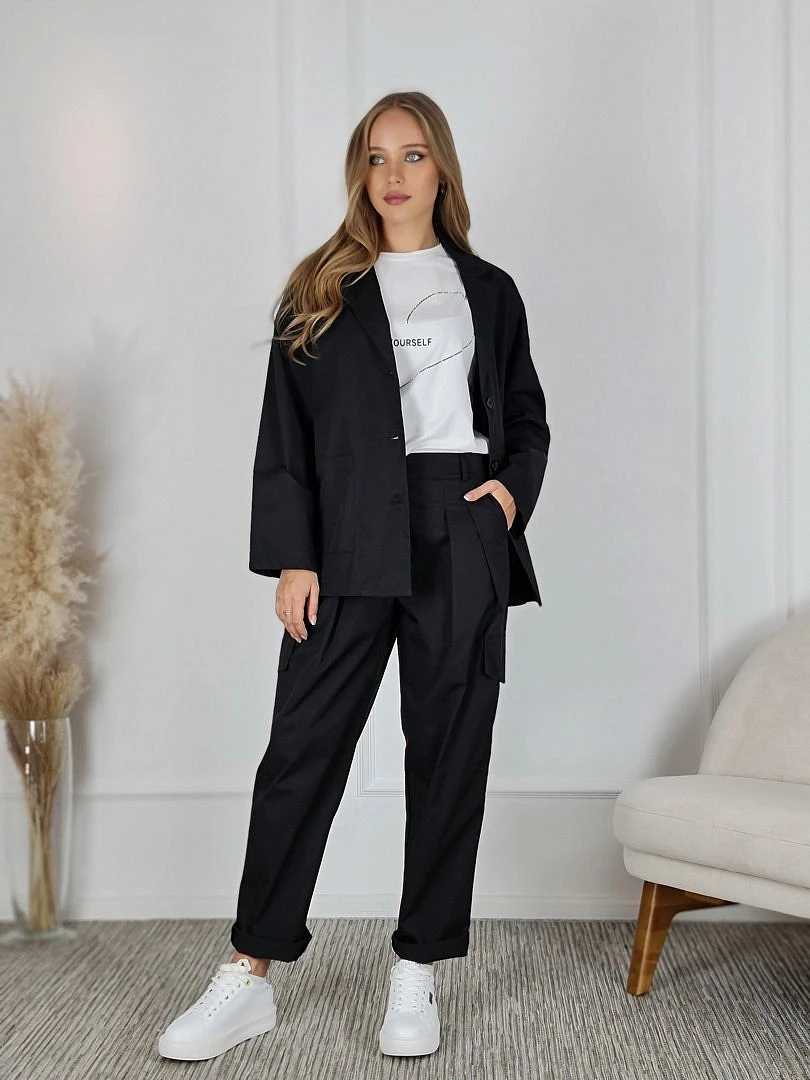 Костюм CLOTHÉ свободная рубашка и брюки чёрный, фотография №6