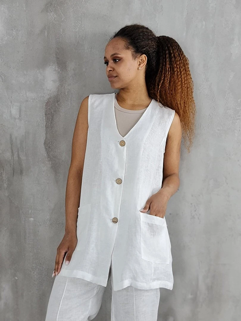 Костюм CLOTHÉ льняной жилет и брюки белый, фотография №2