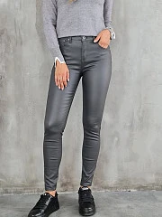 Брюки 3D Denim С флисом экокожа skinny графит (серые), фотография №1
