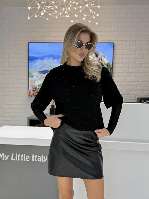 Юбка THODAMI мини из экокожи черная