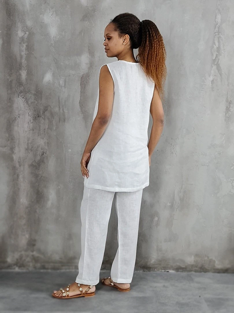 Костюм CLOTHÉ льняной жилет и брюки белый, фотография №3