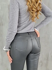 Брюки 3D Denim С флисом экокожа skinny графит (серые), фотография №4