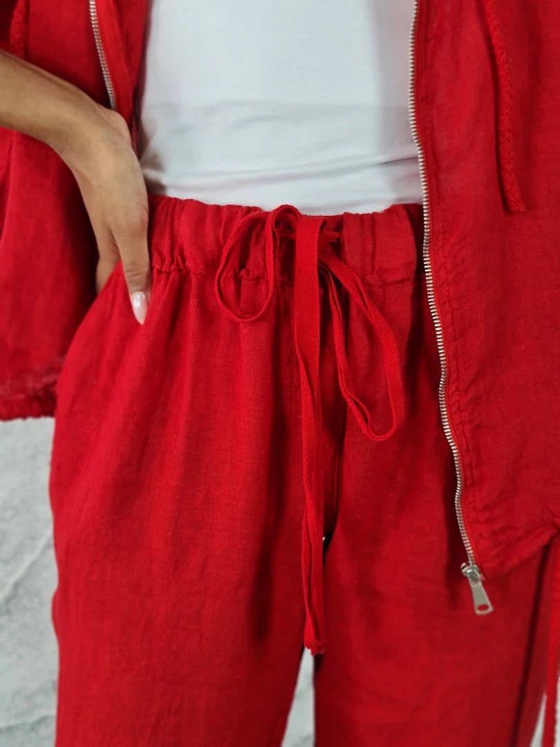 Костюм Zelante льняной бомбер брюки красный, фотография №4